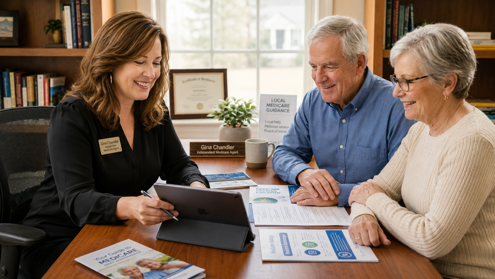 Independent Medicare agent reviewing Medicare plan options with seniors in Allentown, PA