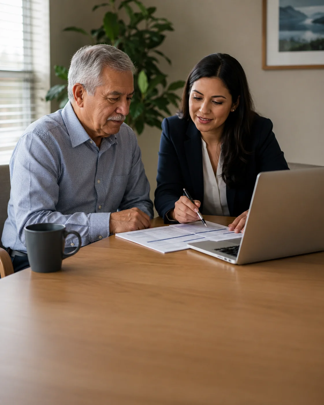 An older adult reviewing a Medicare Advantage plan comparison with a licensed Lehigh Partners agent